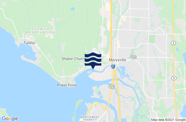 Mapa da tábua de marés em Bryant, United States