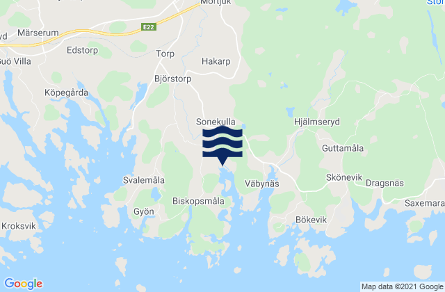 Mapa da tábua de marés em Bräkne-Hoby, Sweden