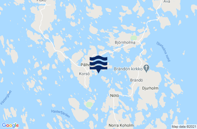 Mapa da tábua de marés em Brändö, Aland Islands