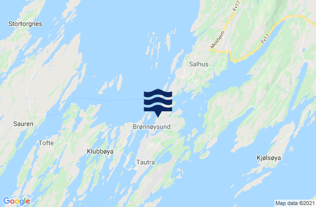 Mapa da tábua de marés em Brønnøysund, Norway