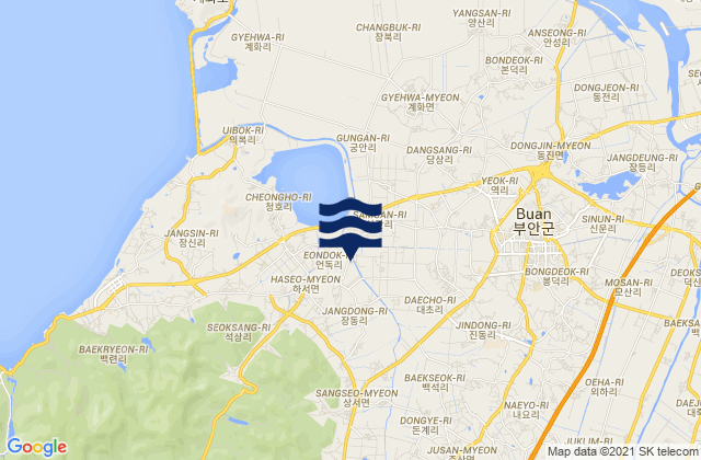 Mapa da tábua de marés em Buan-gun, South Korea