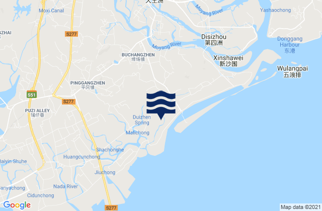 Mapa da tábua de marés em Buchang, China
