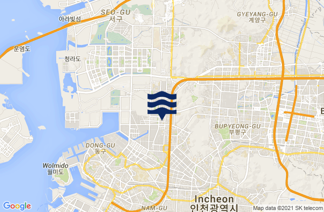 Mapa da tábua de marés em Bucheon-si, South Korea