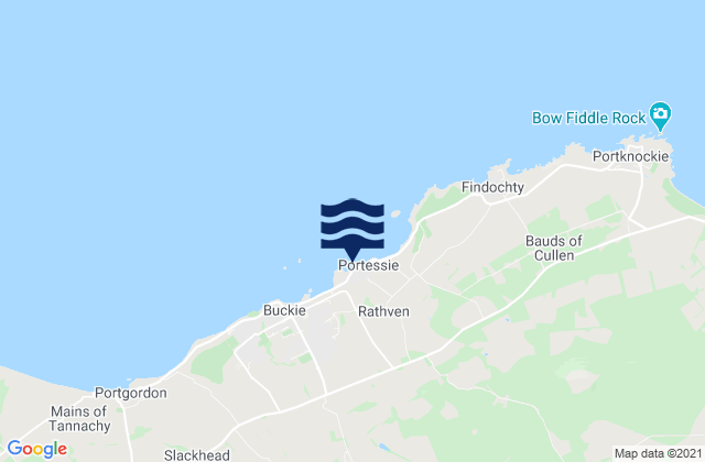 Mapa da tábua de marés em Buckie Beach, United Kingdom