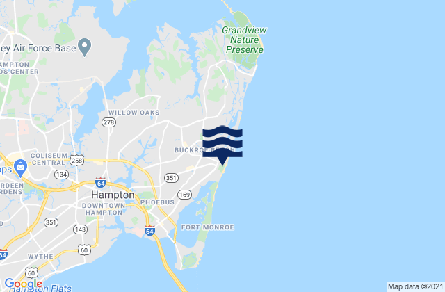 Mapa da tábua de marés em Buckroe Beach, United States