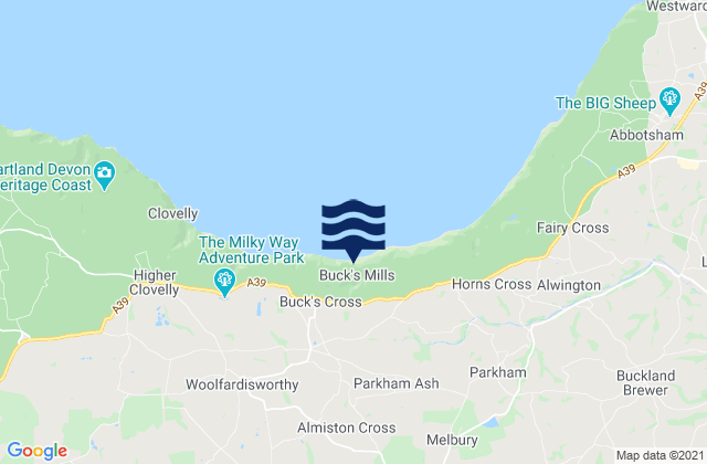 Mapa da tábua de marés em Bucks Mills, United Kingdom