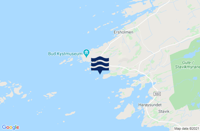 Mapa da tábua de marés em Bud, Norway