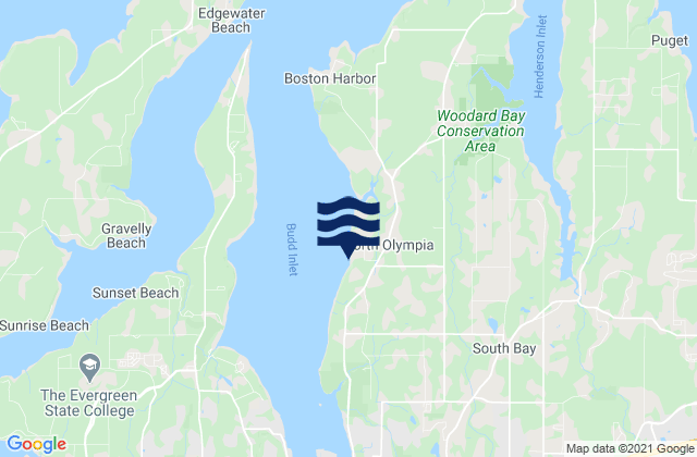 Mapa da tábua de marés em Budd Inlet Olympia Shoal, United States