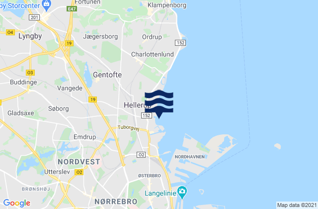 Mapa da tábua de marés em Buddinge, Denmark