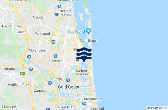 Mapa da tábua de marés em Budds Beach, Australia