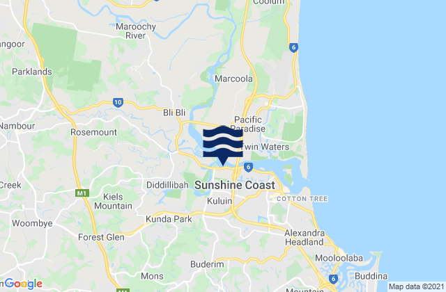 Mapa da tábua de marés em Buderim, Australia