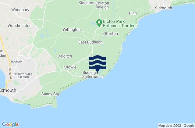 Mapa da tábua de marés em Budleigh Salterton Beach, United Kingdom