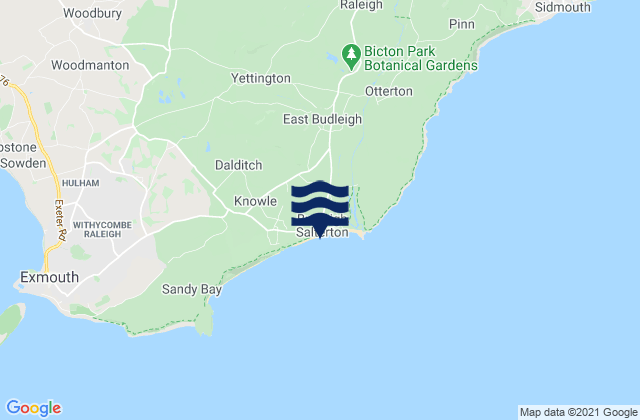Mapa da tábua de marés em Budleigh Salterton, United Kingdom