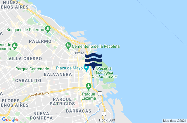 Mapa da tábua de marés em Buenos Aires, Argentina