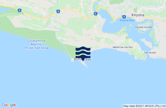 Mapa da tábua de marés em Buffalo Bay, South Africa