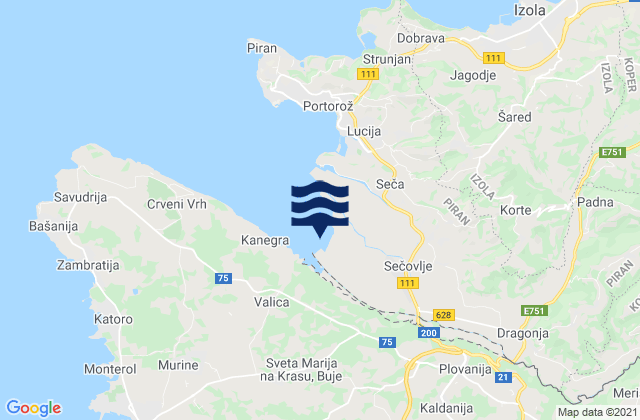 Mapa da tábua de marés em Buje-Buie, Croatia
