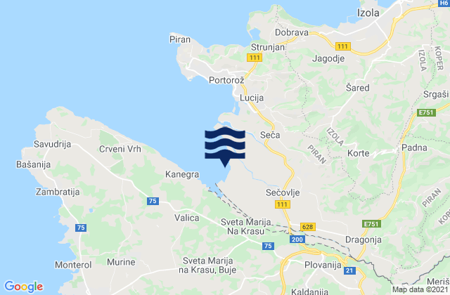 Mapa da tábua de marés em Buje, Croatia