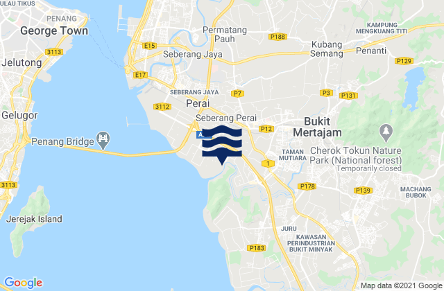Mapa da tábua de marés em Bukit Mertajam, Malaysia
