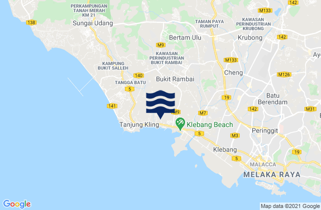 Mapa da tábua de marés em Bukit Rambai, Malaysia