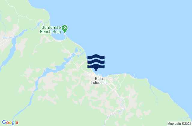 Mapa da tábua de marés em Bula, Indonesia