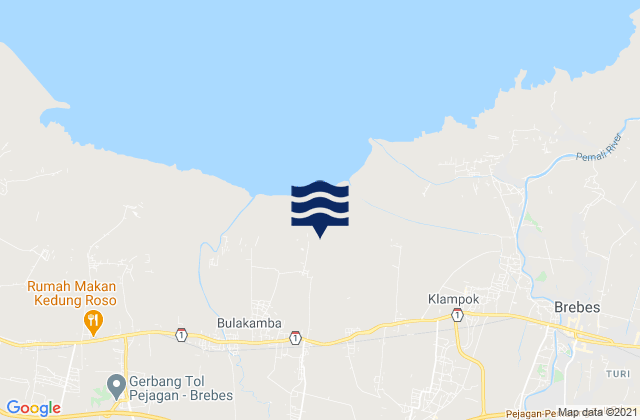 Mapa da tábua de marés em Bulakamba, Indonesia