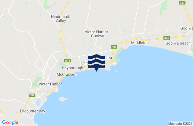 Mapa da tábua de marés em Bullies, Australia