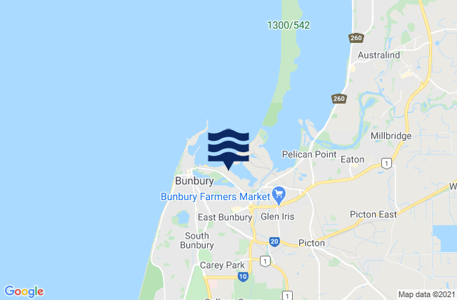 Mapa da tábua de marés em Bunbury, Australia