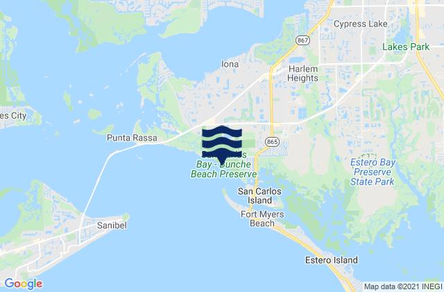 Mapa da tábua de marés em Bunche Beach, United States