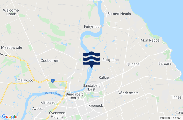 Mapa da tábua de marés em Bundaberg, Australia