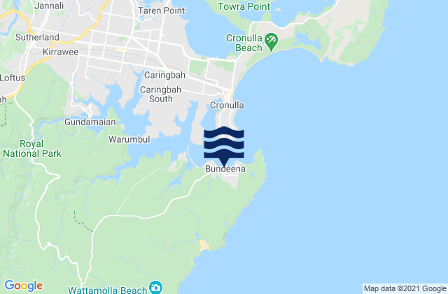 Mapa da tábua de marés em Bundeena, Australia