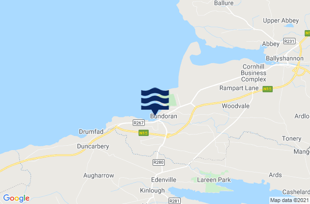 Mapa da tábua de marés em Bundoran, Ireland