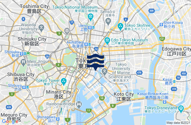 Mapa da tábua de marés em Bunkyō-ku, Japan