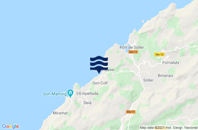 Mapa da tábua de marés em Bunyola, Spain
