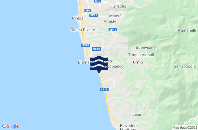Mapa da tábua de marés em Buonvicino, Italy