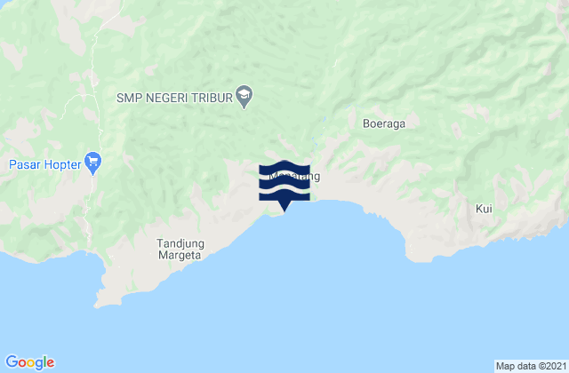 Mapa da tábua de marés em Buraga, Indonesia