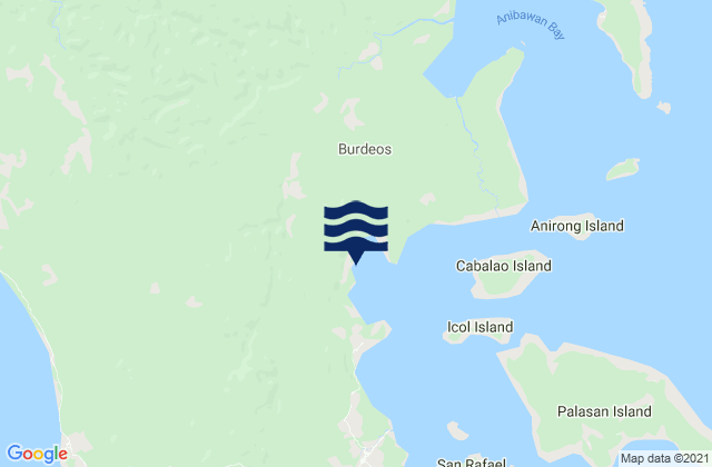 Mapa da tábua de marés em Burdeos Bay (Polillo Island), Philippines