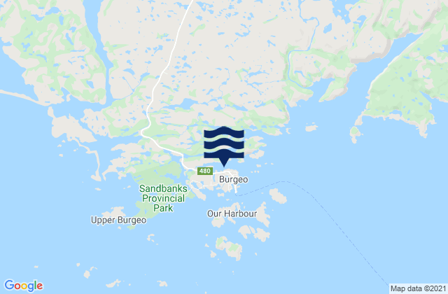 Mapa da tábua de marés em Burgeo, Canada