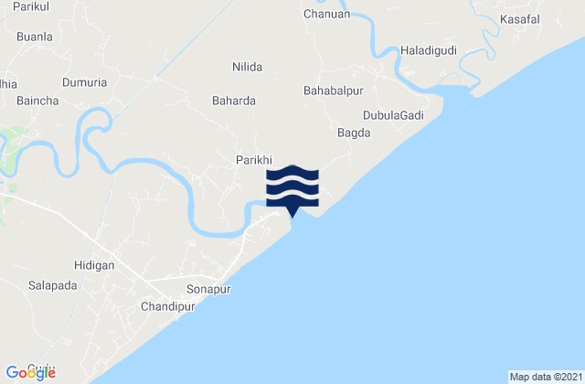 Mapa da tábua de marés em Burhabalang River Entrance, India