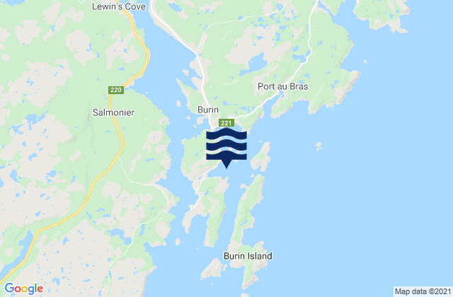 Mapa da tábua de marés em Burin, Canada