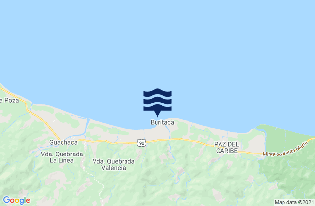 Mapa da tábua de marés em Buritaca, Colombia