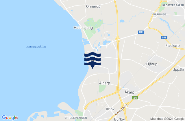 Mapa da tábua de marés em Burlövs Kommun, Sweden