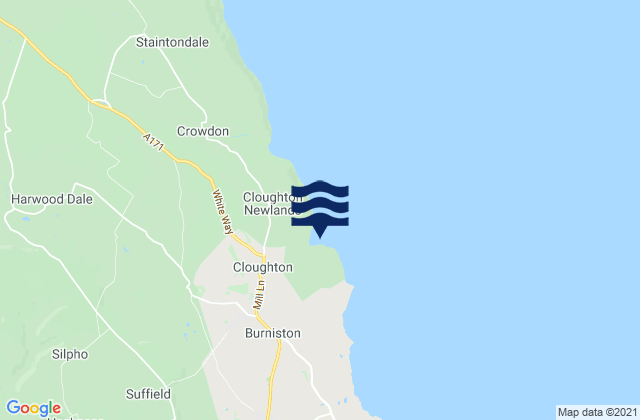 Mapa da tábua de marés em Burniston, United Kingdom