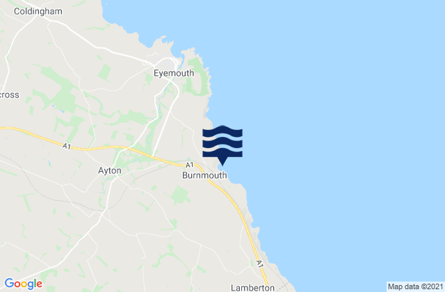 Mapa da tábua de marés em Burnmouth Beach, United Kingdom