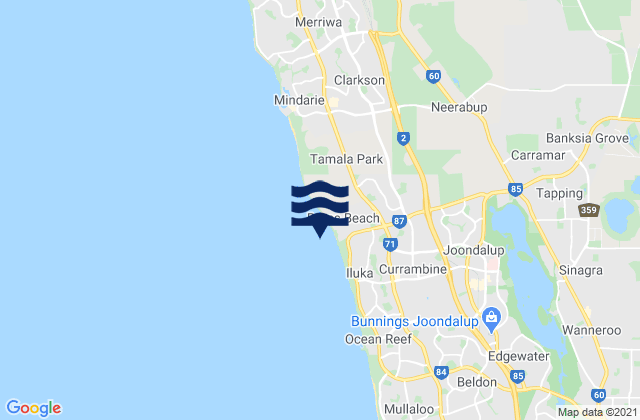 Mapa da tábua de marés em Burns Beach, Australia