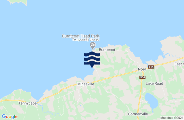 Mapa da tábua de marés em Burntcoat Head, Canada