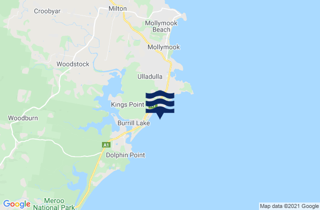 Mapa da tábua de marés em Burrill Beach, Australia