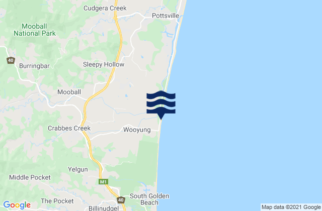 Mapa da tábua de marés em Burringbar, Australia