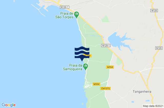 Mapa da tábua de marés em Burrinho, Portugal