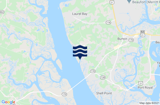 Mapa da tábua de marés em Burton, United States