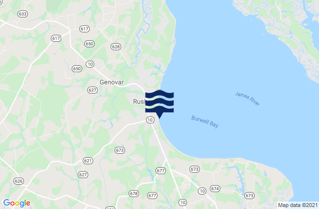 Mapa da tábua de marés em Burwell Bay, United States
